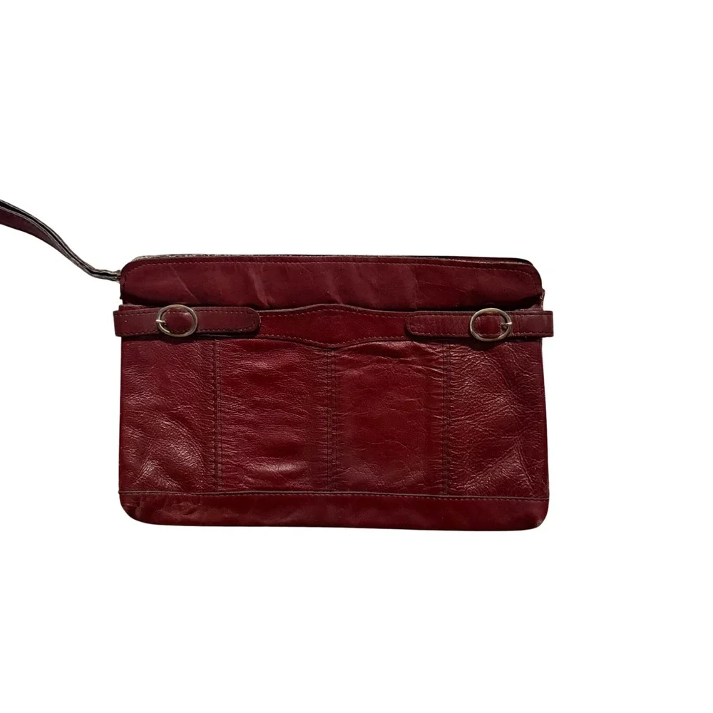 Vintage Burgundy Leather Wristlet Clutch Bag Made in Brazil Buckle Detail Red
